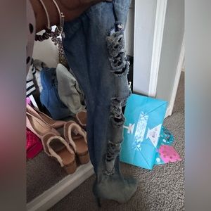 Denim thigh, high boots only been worn1 time.